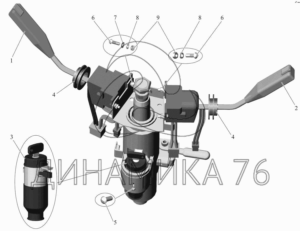 Установка подрулевых переключателей и замка зажигания 103-3700084 на  МАЗ-105 (2011)