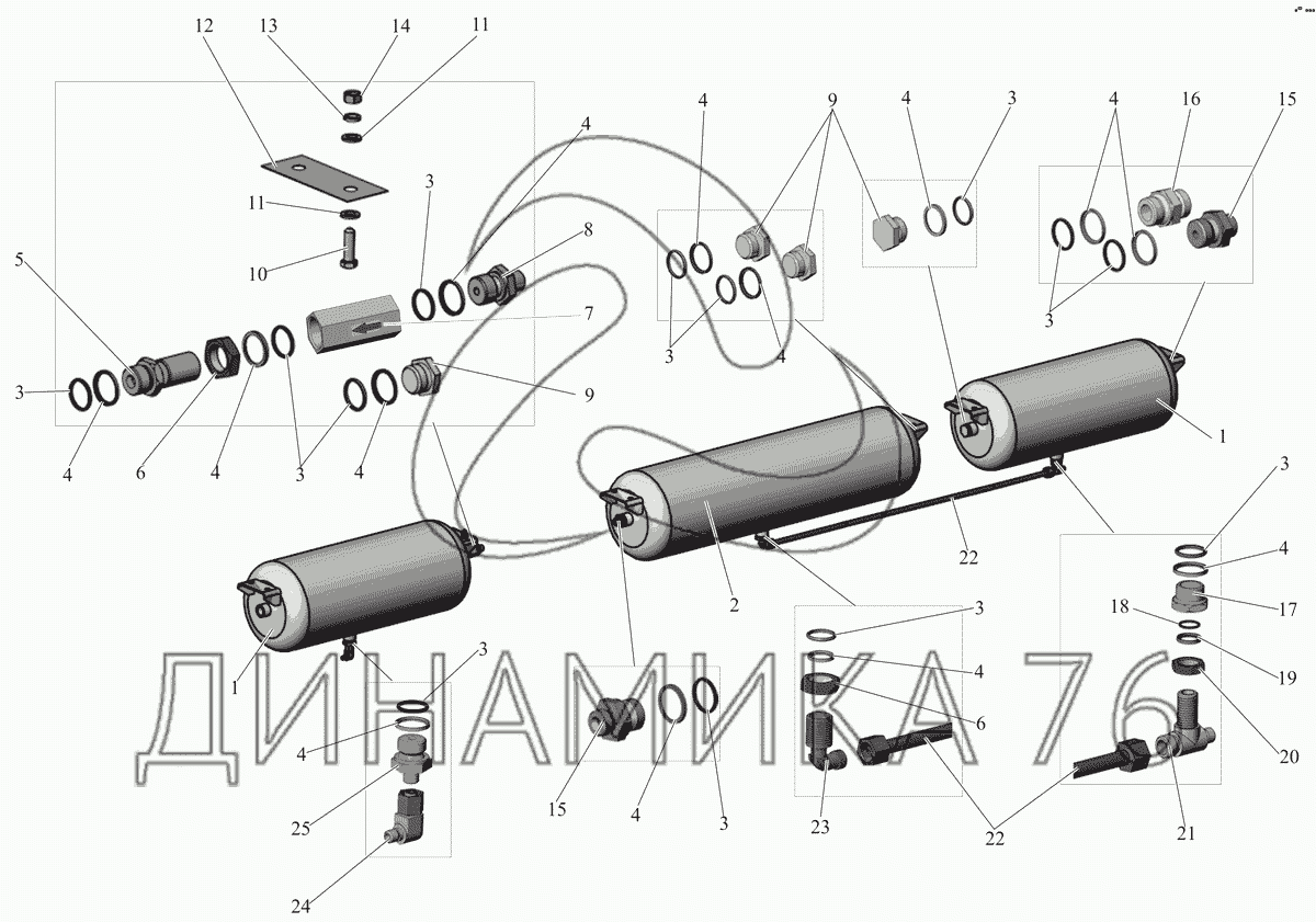 Блоки ресиверов. Влагомаслоотделитель МАЗ 103-3511110-10. 25.3511110-01 Схема.