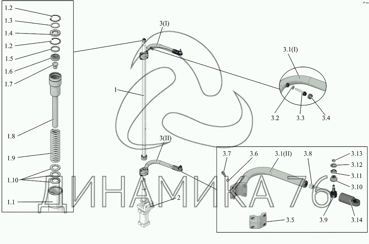 Механизм открывания дверей с рычагами и стойкой БААЗ на МАЗ-231