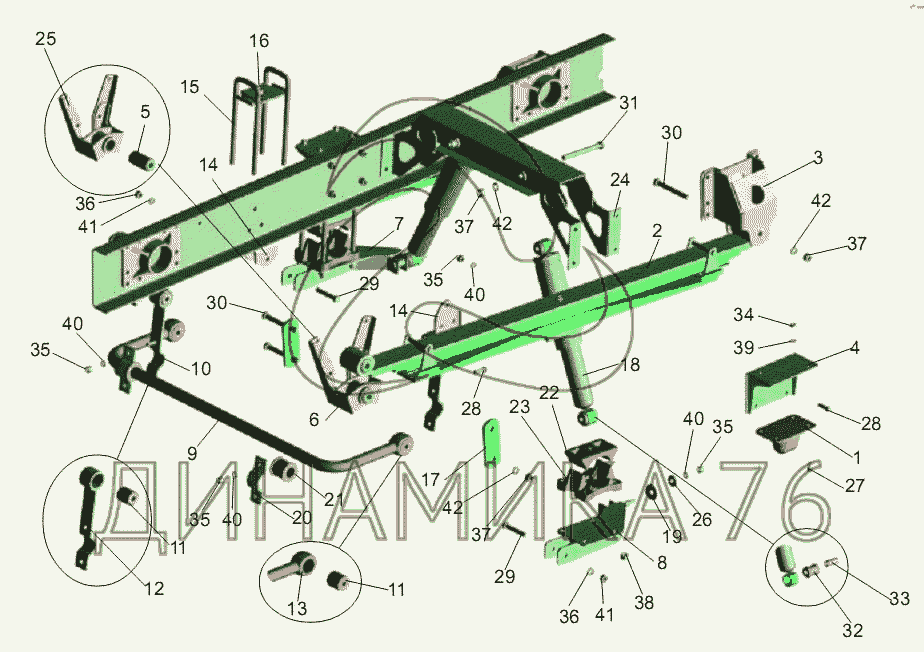 Схема передней подвески маз