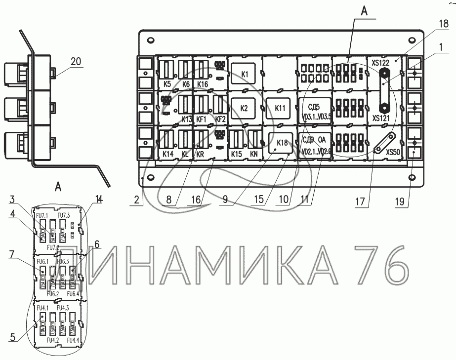 Амкодор 211 где находится блок предохранителей Панель коммутации 2661Б.38.00.720 на Амкодор-2662 - Схема, каталог деталей, стои