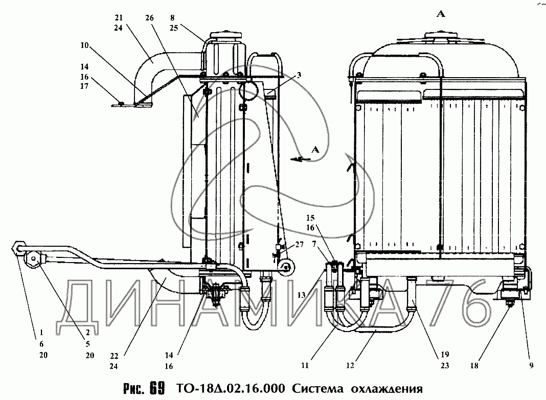 Система охлаждения ТО-18Д.02.16.000 на Амкодор-325 (ТО-18К)