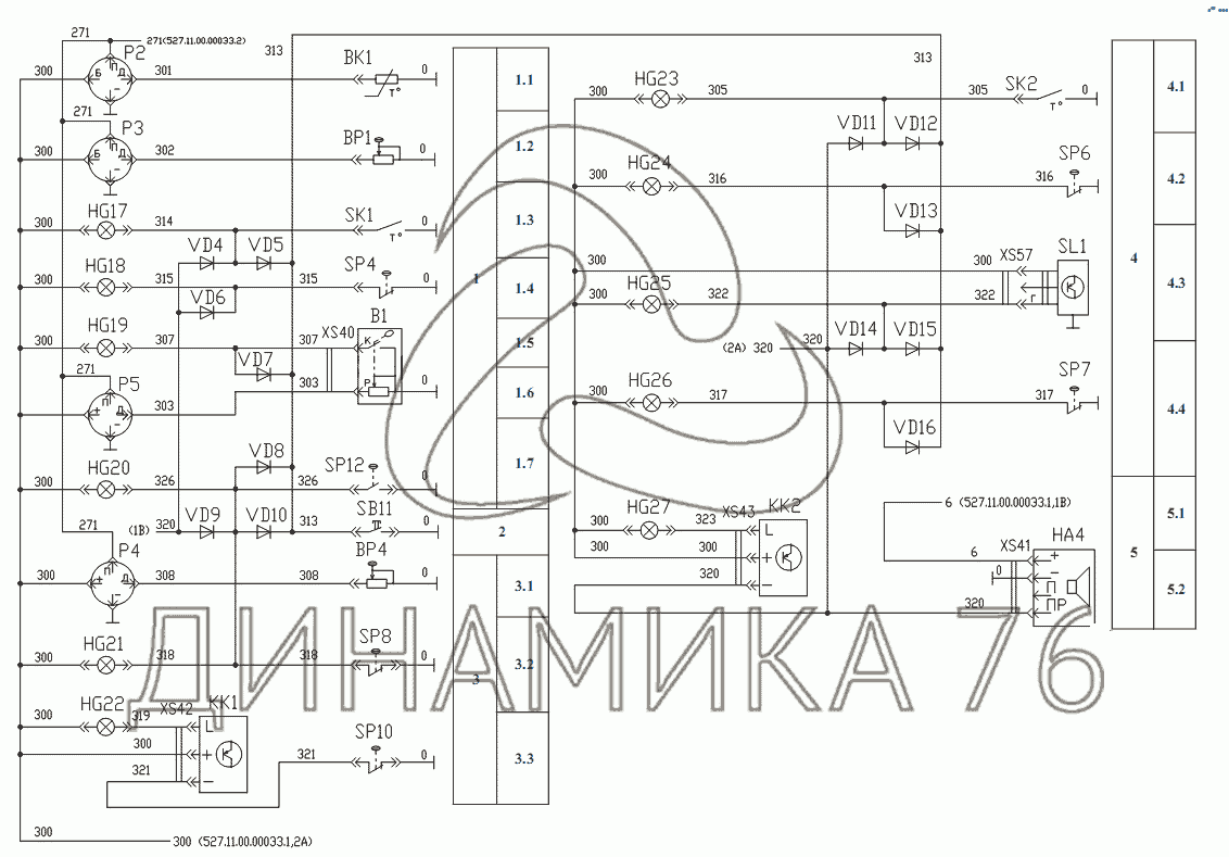 Электросистема. Схема электрическая принципиальная контроля и сигнализации  527.37.00.000 Э3.3 на Амкодор-527