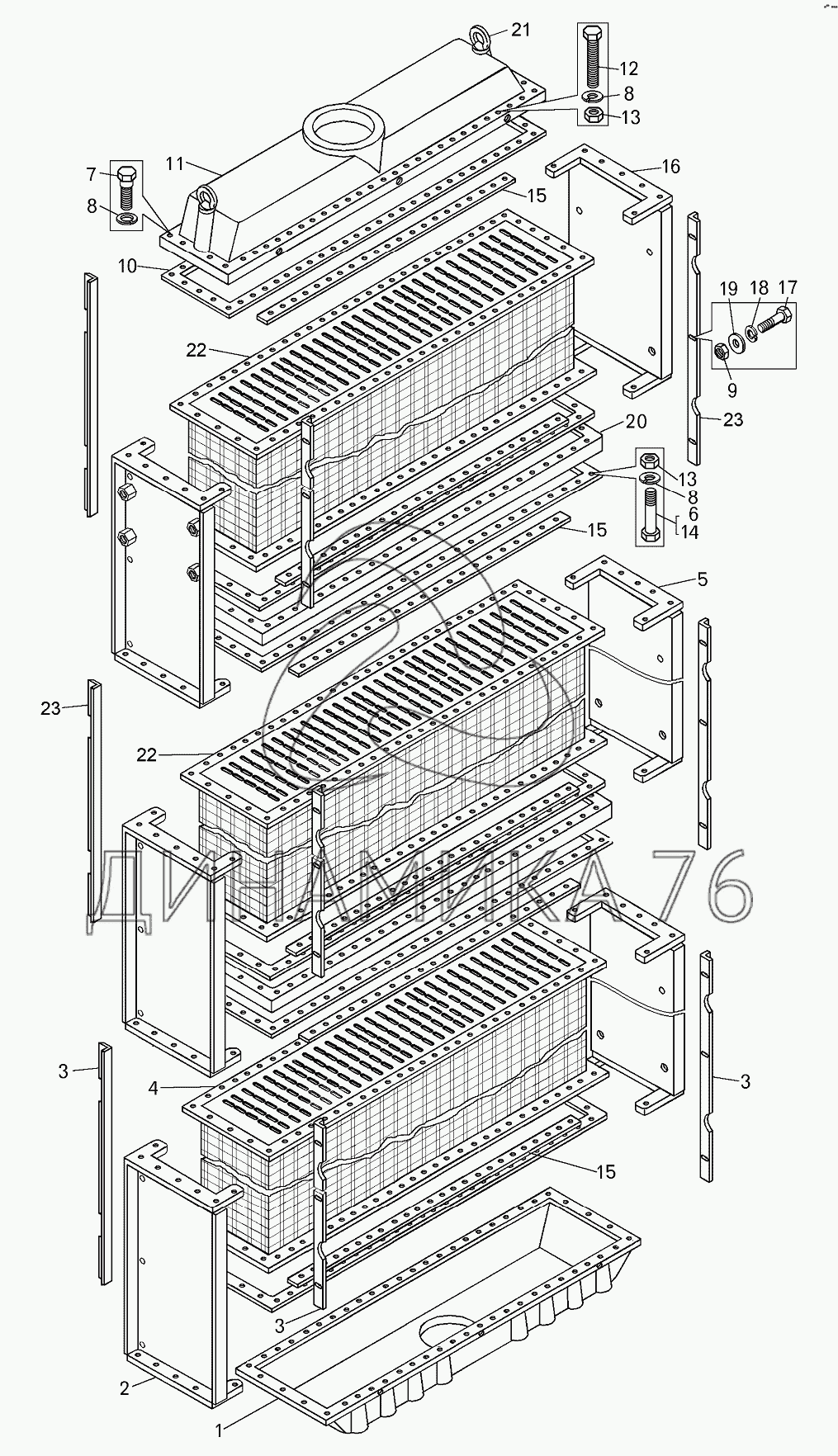 Радиатор 75600-1301011 на БелАЗ-75600 - Схема, каталог деталей, стоимость,  запчасти (29e8)