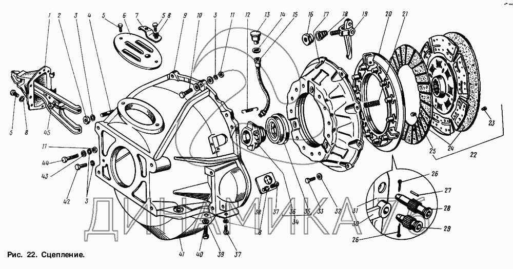 Схема сцепления газ 24