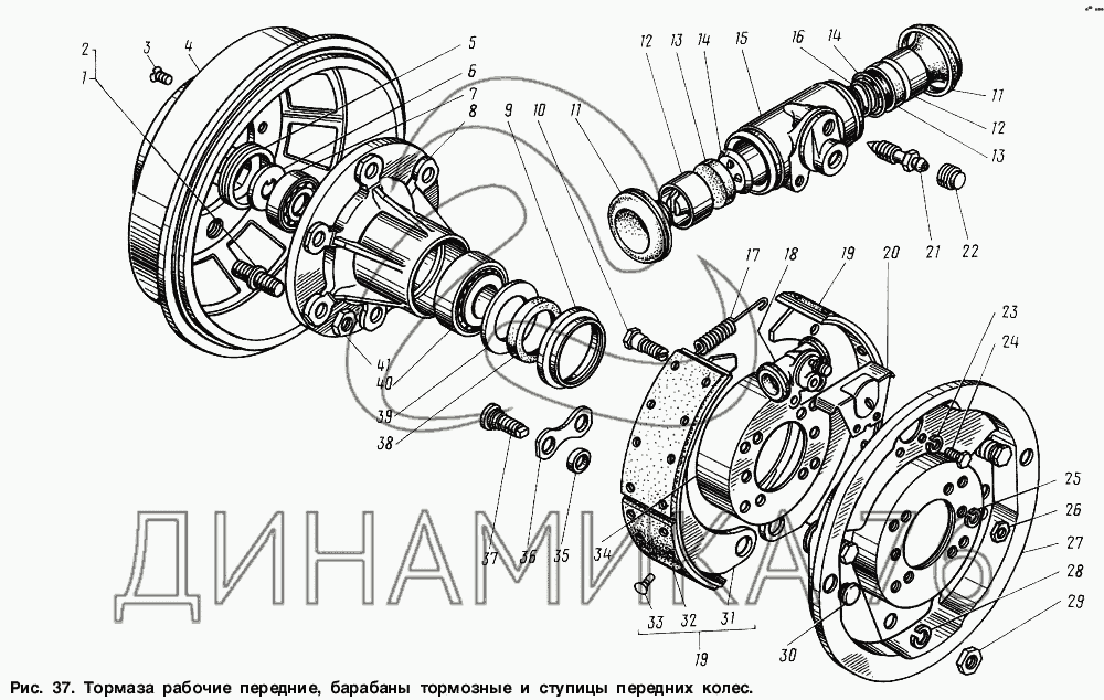 Схема передней ступицы газель