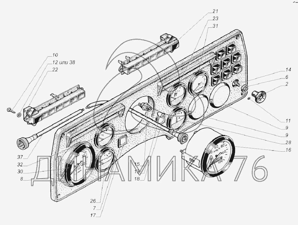 33081-3805010-30. Щиток приборов на ГАЗ-33081 - Схема, каталог деталей,  стоимость, запчасти (172bd)