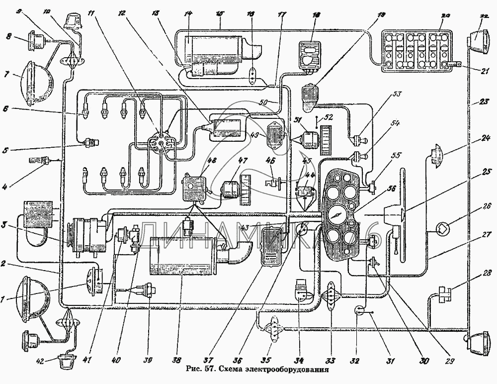 Схема электрооборудования на ГАЗ-53 А