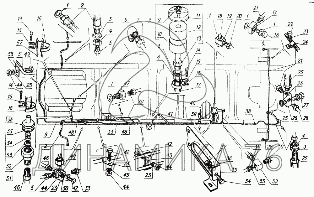 Схема тормозов газ 53