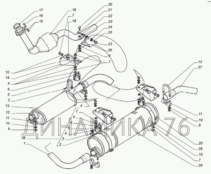 Схема глушителя газель 3302