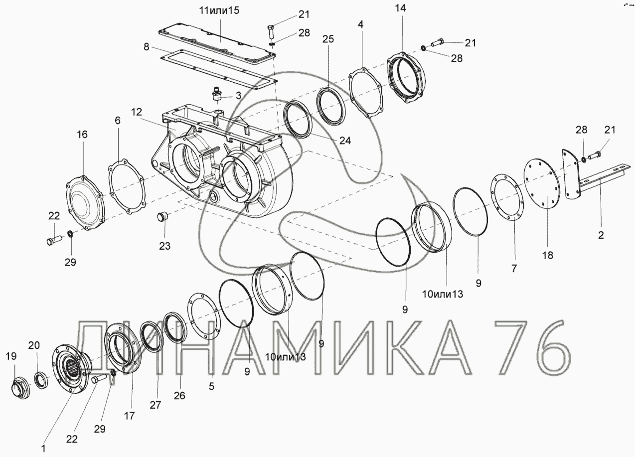 Редуктор цилиндрический УЭС 0108000А (корпус, крышки) на УЭС-2-280А -  Схема, каталог деталей, стоимость, запчасти (132c6)