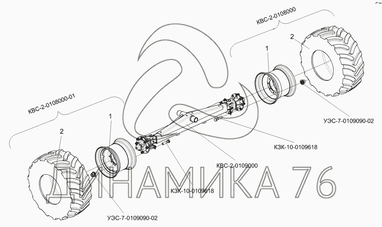 Установка колес КВС-2-0108000 и КВС-2-0108000-01 на КВК-800 (FS80-5)