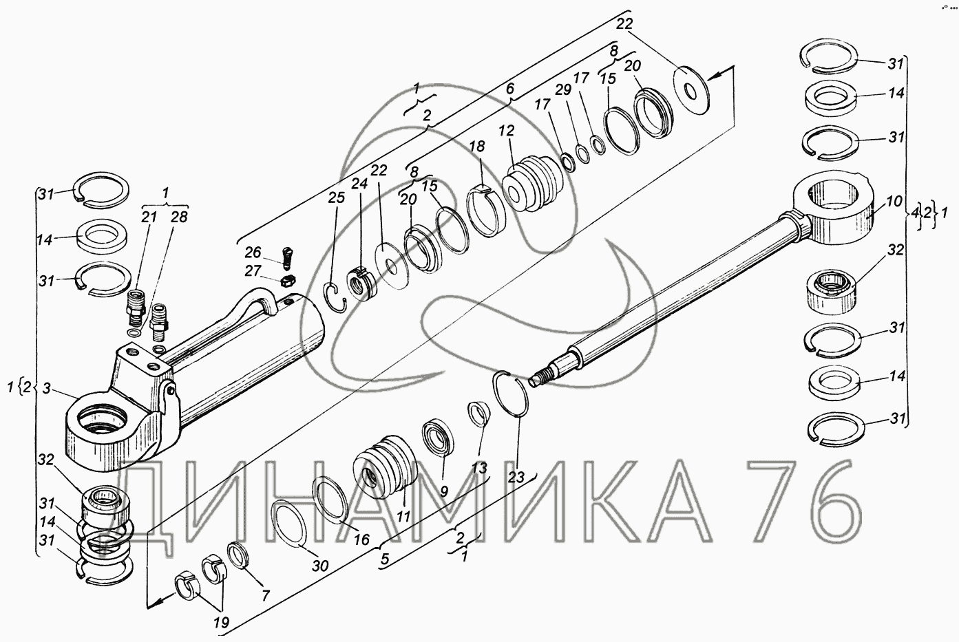 Ремкомплект рулевого цилиндра т 150 старого образца