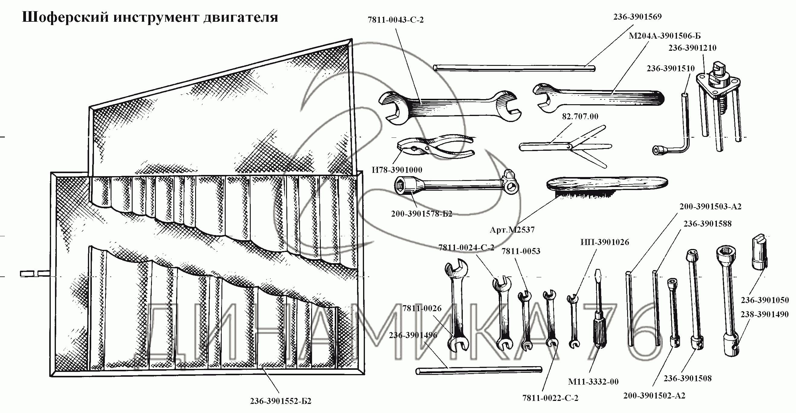 Шоферский инструмент двигателя ЯМЗ-238 и ЯМЗ- 238НБ на ЯМЗ-236, -238, -238НБ