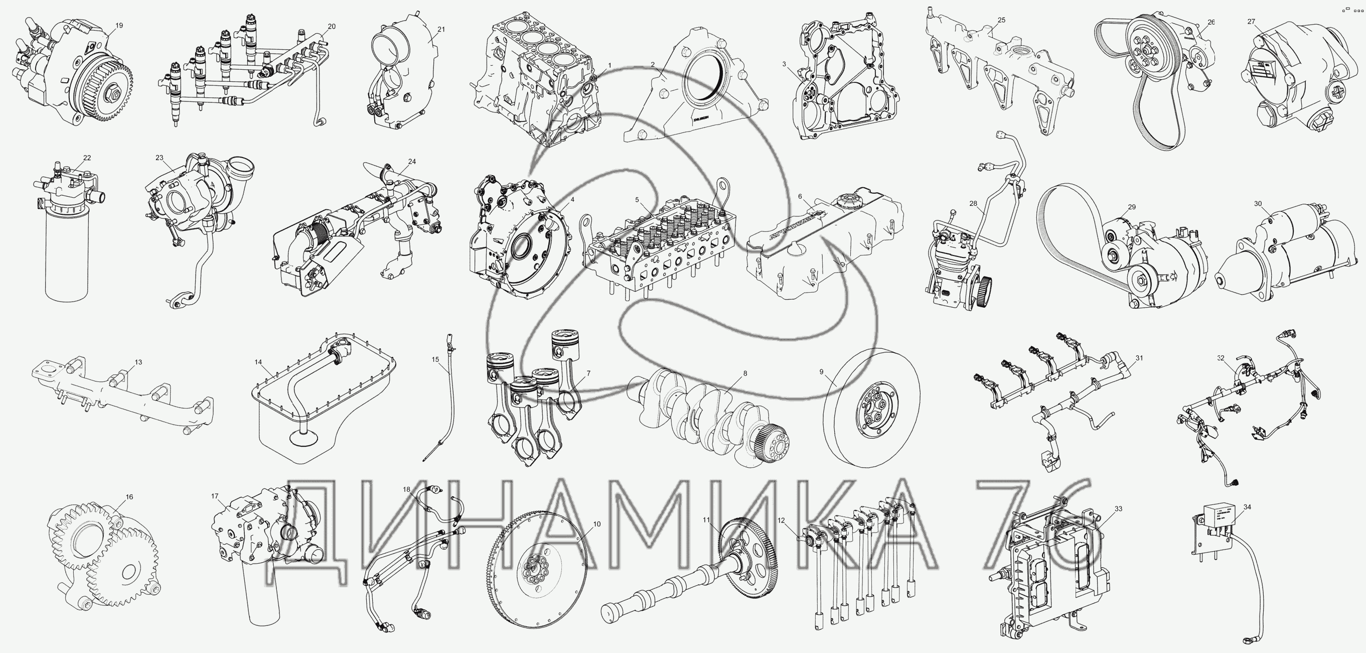 Схема деления двигателей ЯМЗ-5342, ЯМЗ-5344 на сборочные единицы на  ЯМЗ-5341-10, 5342, 5344