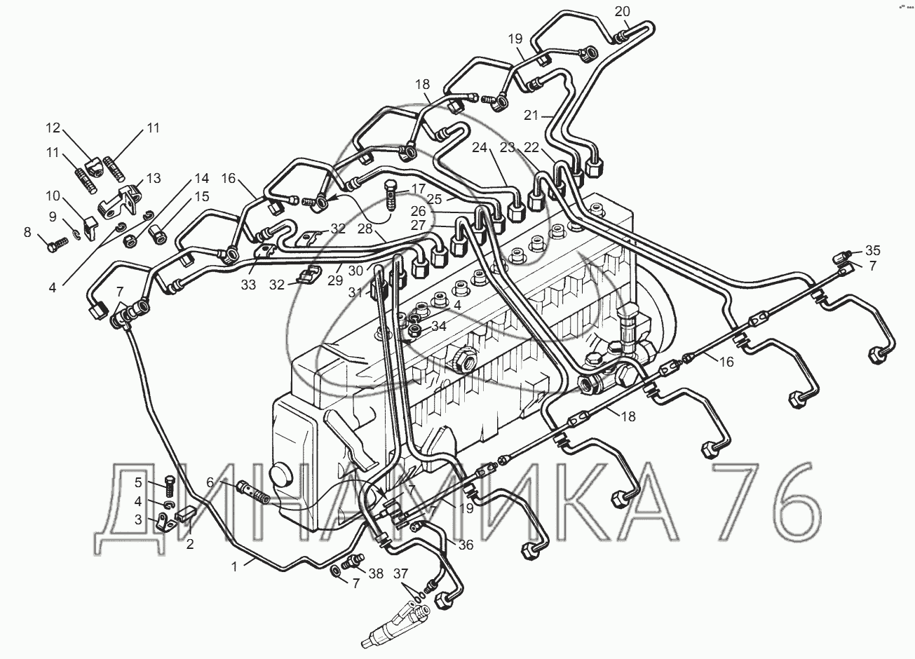 Ямз 236 схема топливных трубок