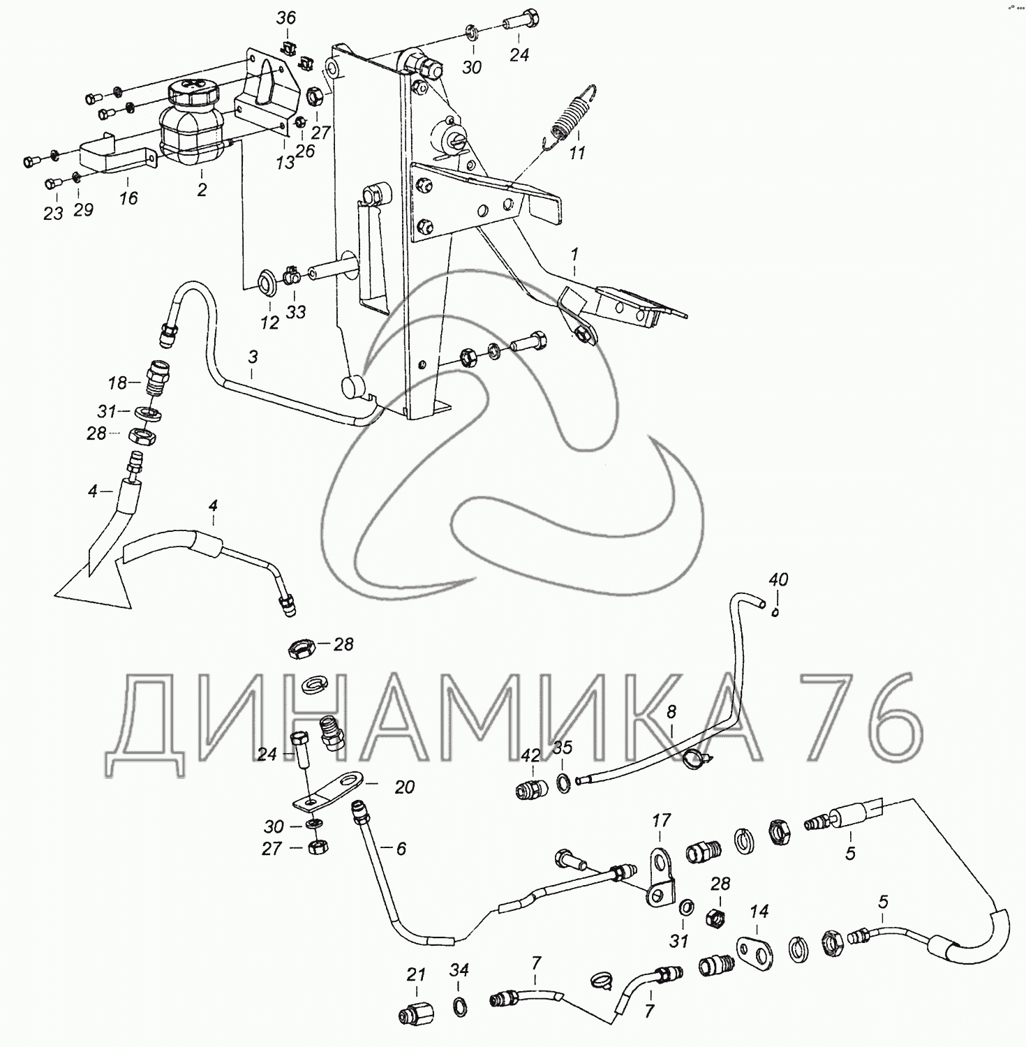 65117-1600006 Установка педали и привода выключения сцепления на КамАЗ-65115 (Евро-3)