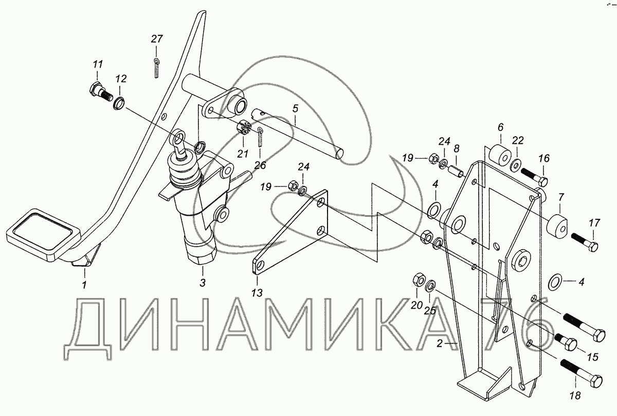 4308-1602008-30 Педаль сцепления с кронштейном и главным цилиндром на  КамАЗ-4308 (Евро 4)