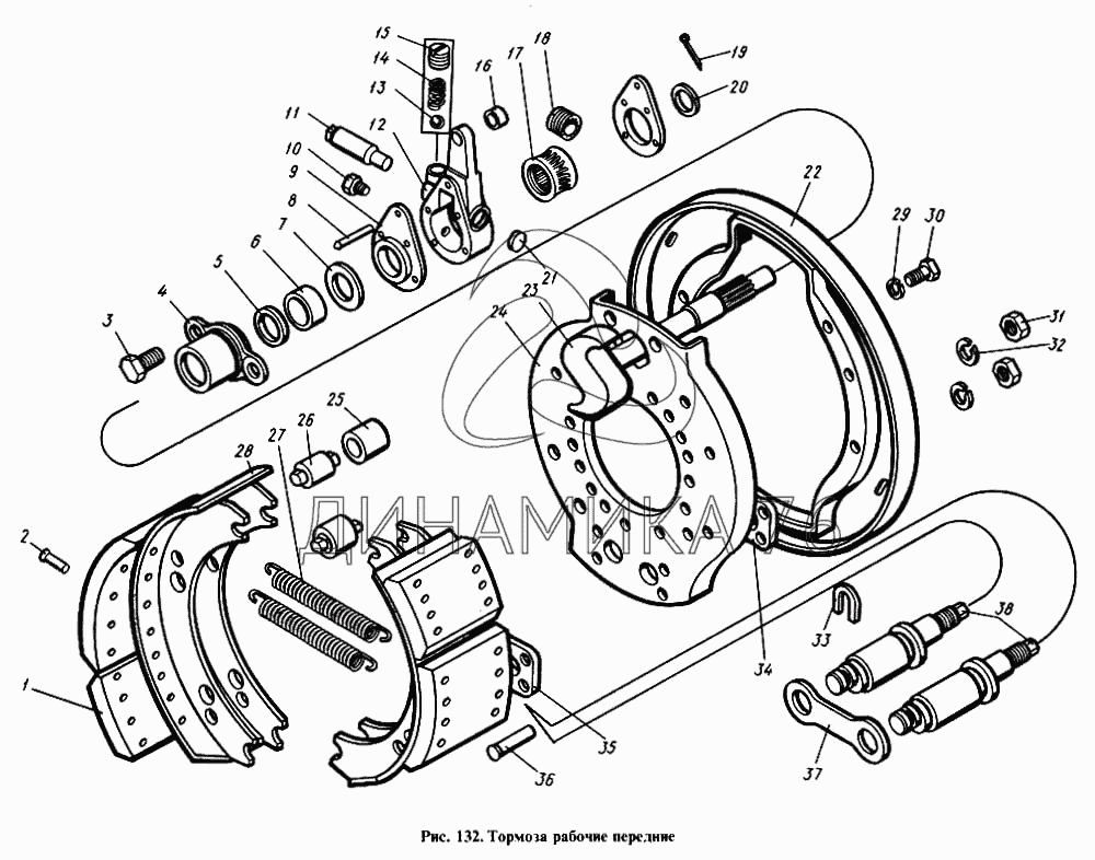 Тормоза рабочие передние на КамАЗ-4310 - Схема, каталог деталей .