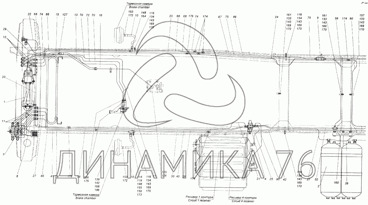 Схема пневмотормозов камаз 6520