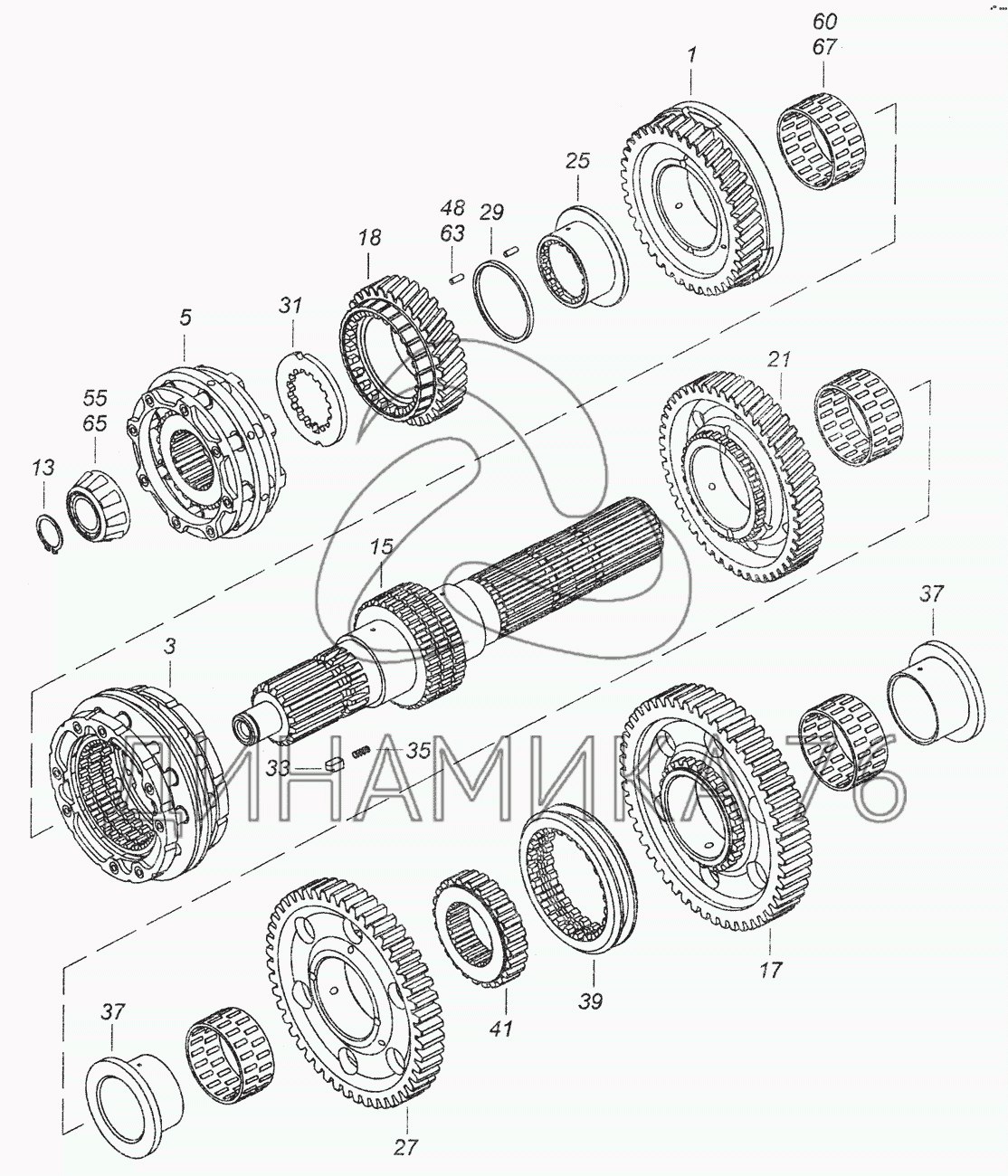 Вал первичный кпп 154 в сборе камаз схема