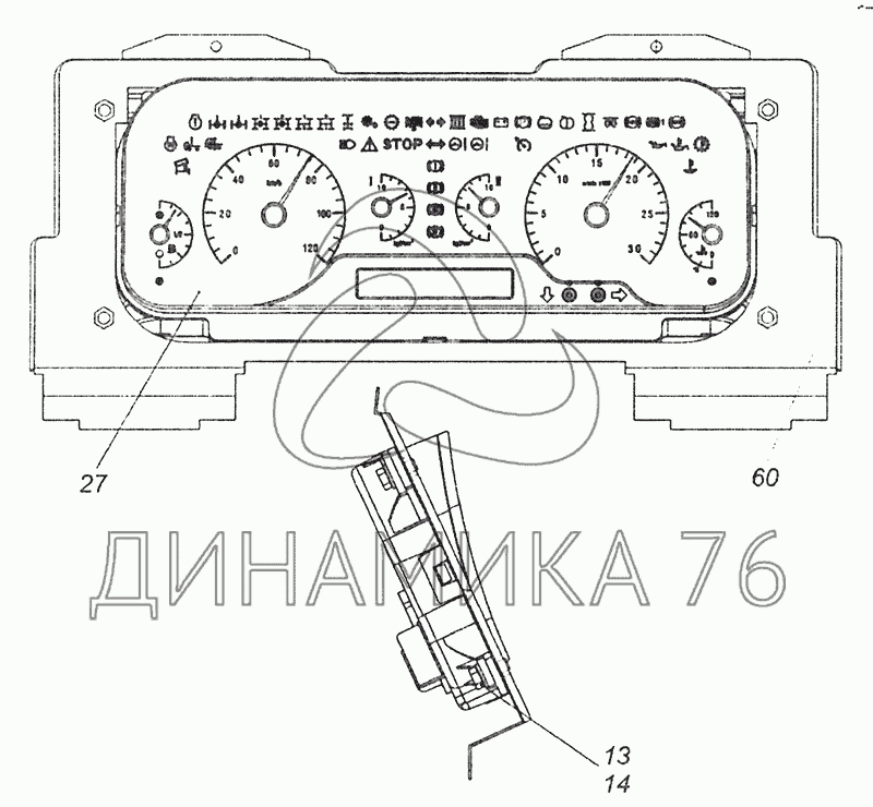 Схема панели приборов камаз