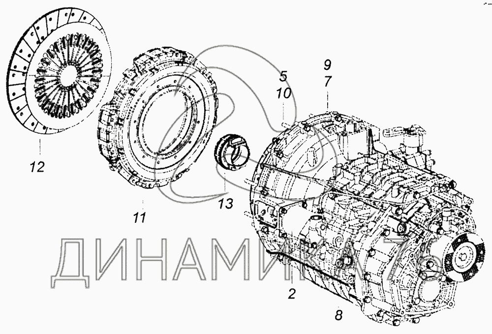 Схема сцепления кпп 154