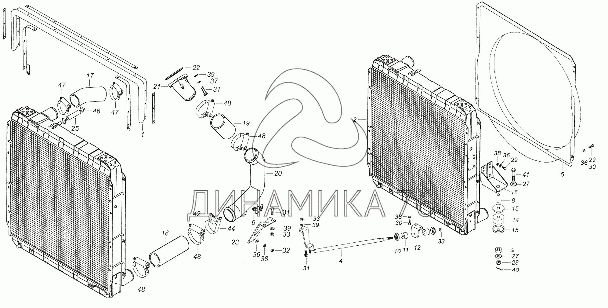 Установка радиатора и уплотнителей радиатора на КамАЗ-65115