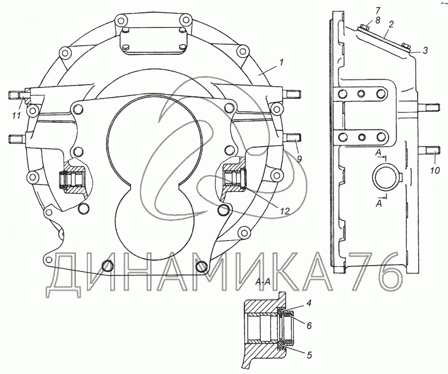 17.1601008-10 Картер сцепления с крышками в сборе на КамАЗ-5350 (6х6)