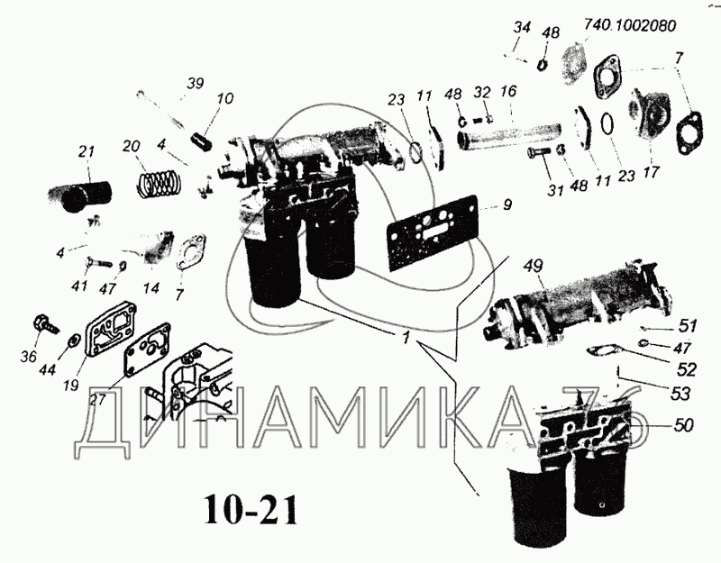 Чертёж схемы системы смазки дизеля 8ЧН / автомобиля КамАЗ