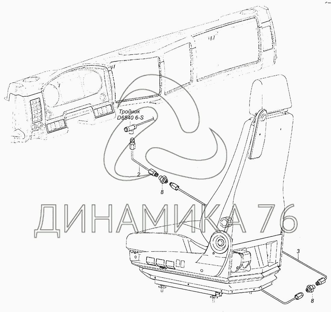 54115-6800900-02 Схема подключения пневмосистемы сидений на КамАЗ-5308 ...