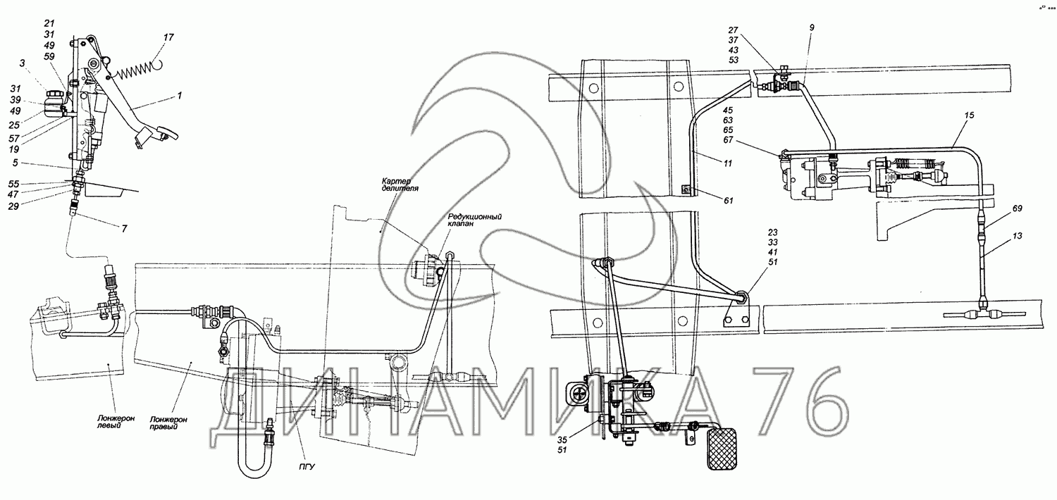 43118-1600006-10 Установка педали и привода выключения сцепления на КамАЗ-53229  (Евро 2)