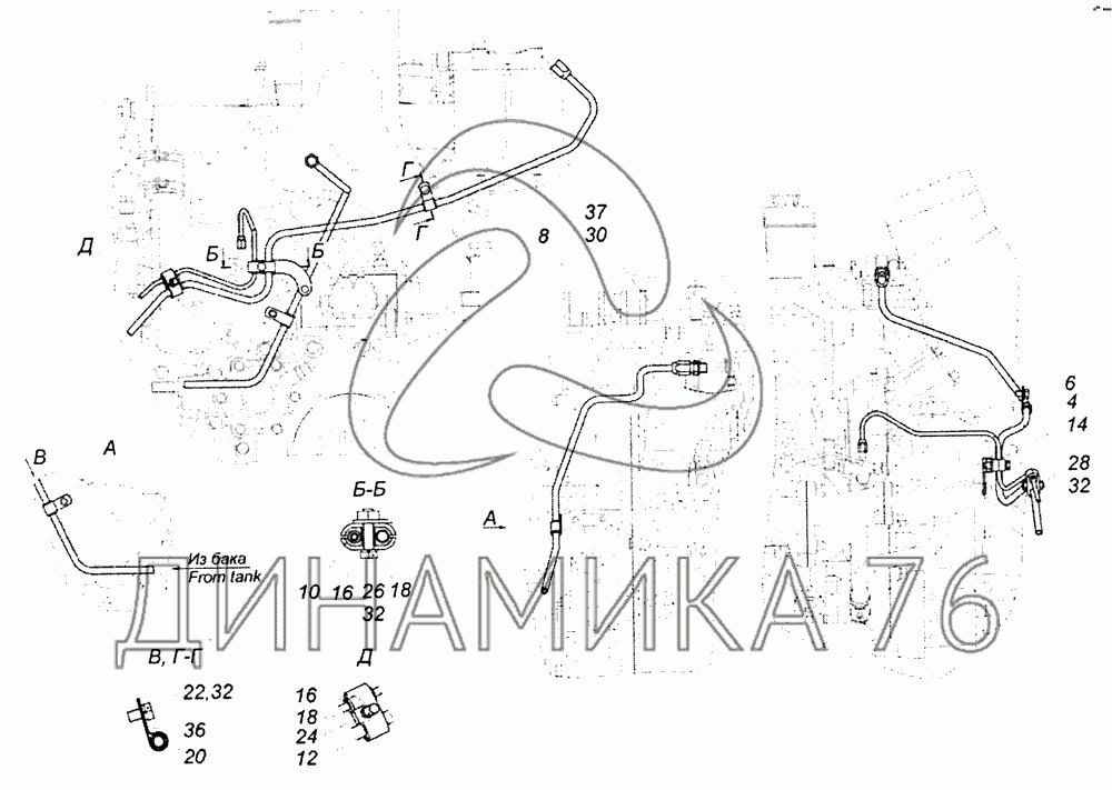 Схема топливных трубок камаз