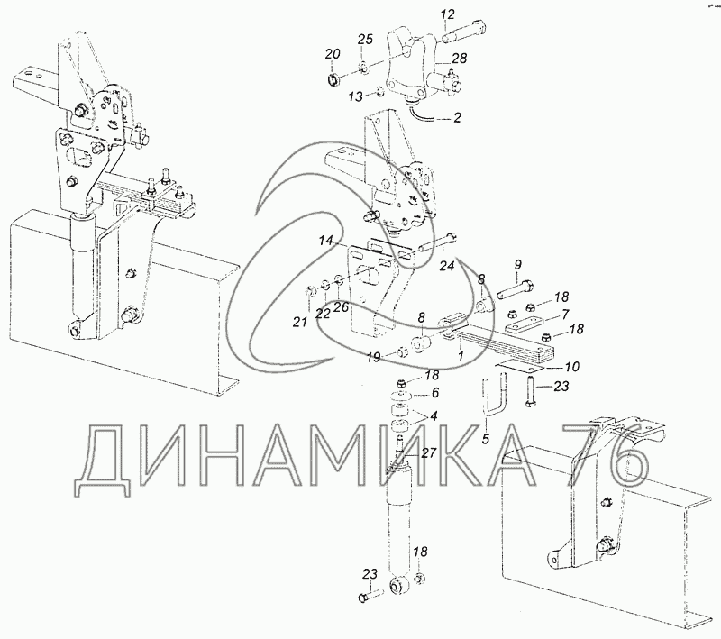 Подвеска задняя кабины КамАЗ (Чертеж № 3: список деталей, стоимость запчастей)