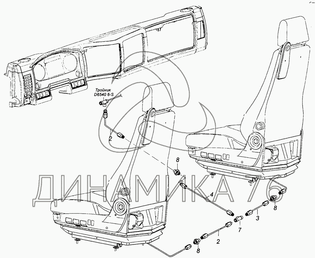 6460-6800900-02 Схема подключения пневмосистемы сидений на КамАЗ-53605 ...