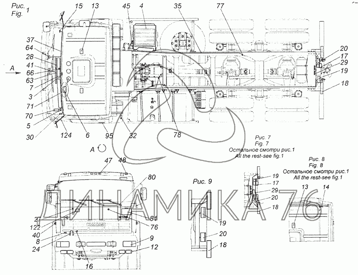 65115-3700011-25 Электрооборудование. Расположение на автомобиле на КамАЗ-65115  (Евро-3)