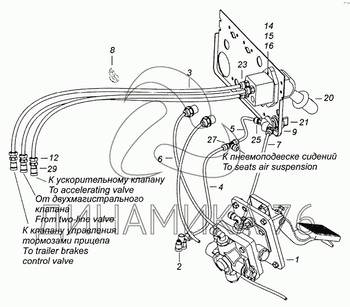 Главный тормозной кран камаз 65115 схема