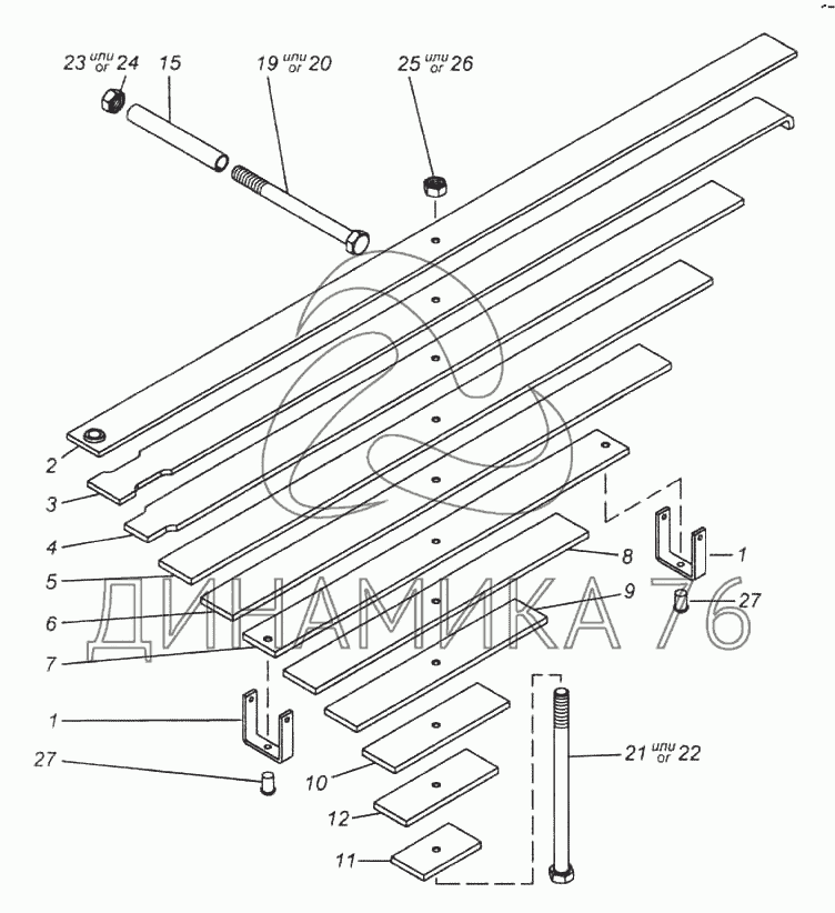 Рессора камаз 6520 передняя 12 листов схема
