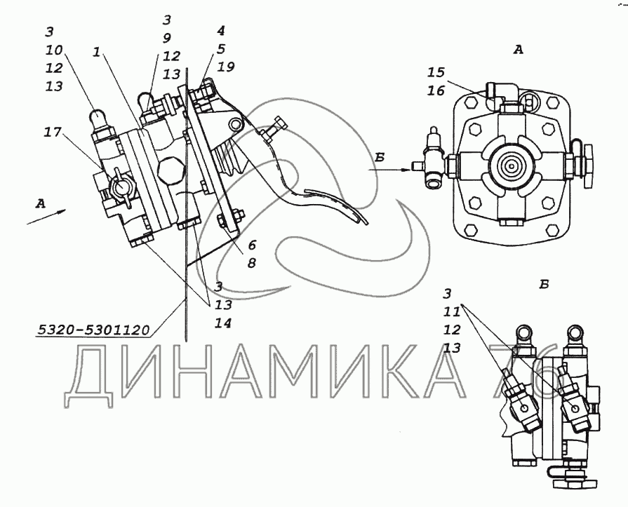 Схема двухсекционного тормозного крана