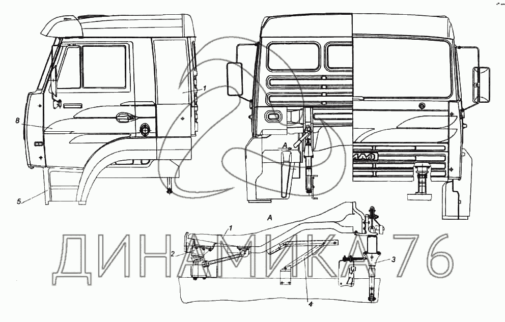 Схема подъема кабины камаз 5490
