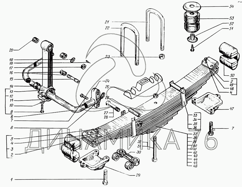 Схема передней рессоры газель