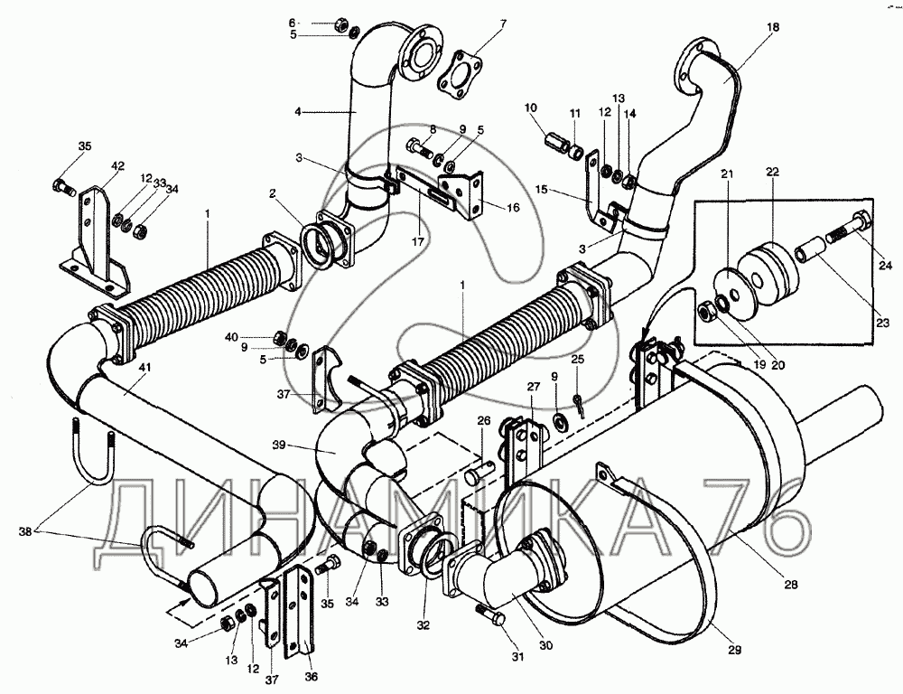 Схема глушителя камаз 5320