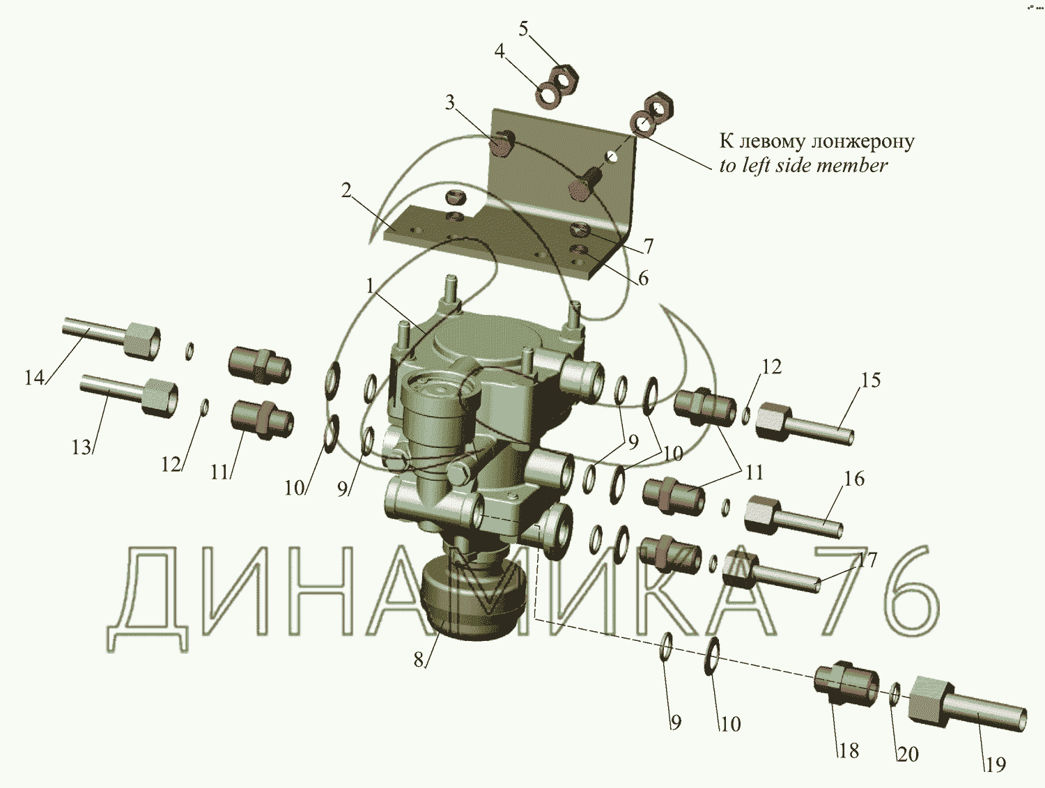 Схема подключения тормозного крана маз 5440