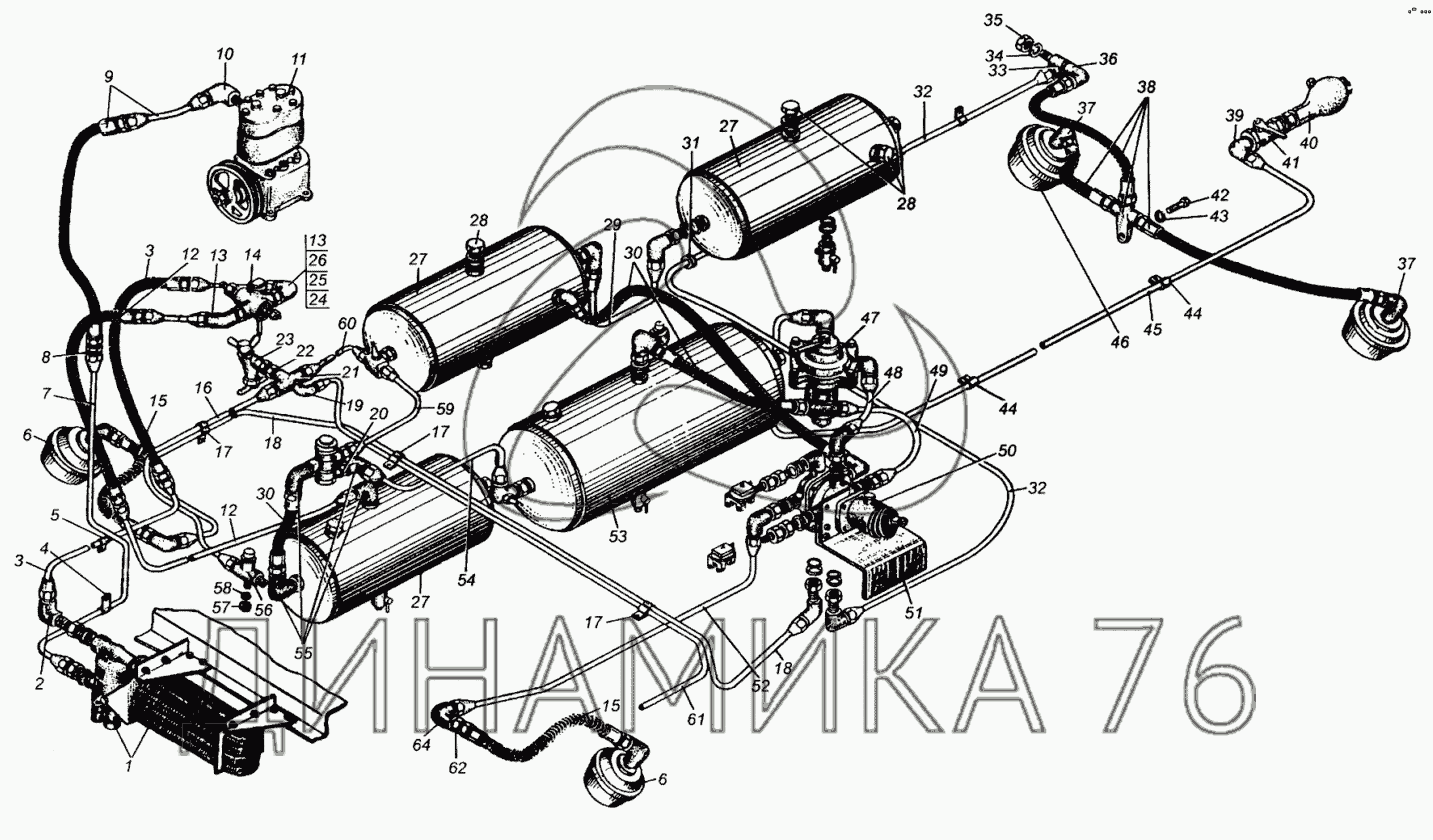 Воздушная система маз 64229 схема с подробным описанием