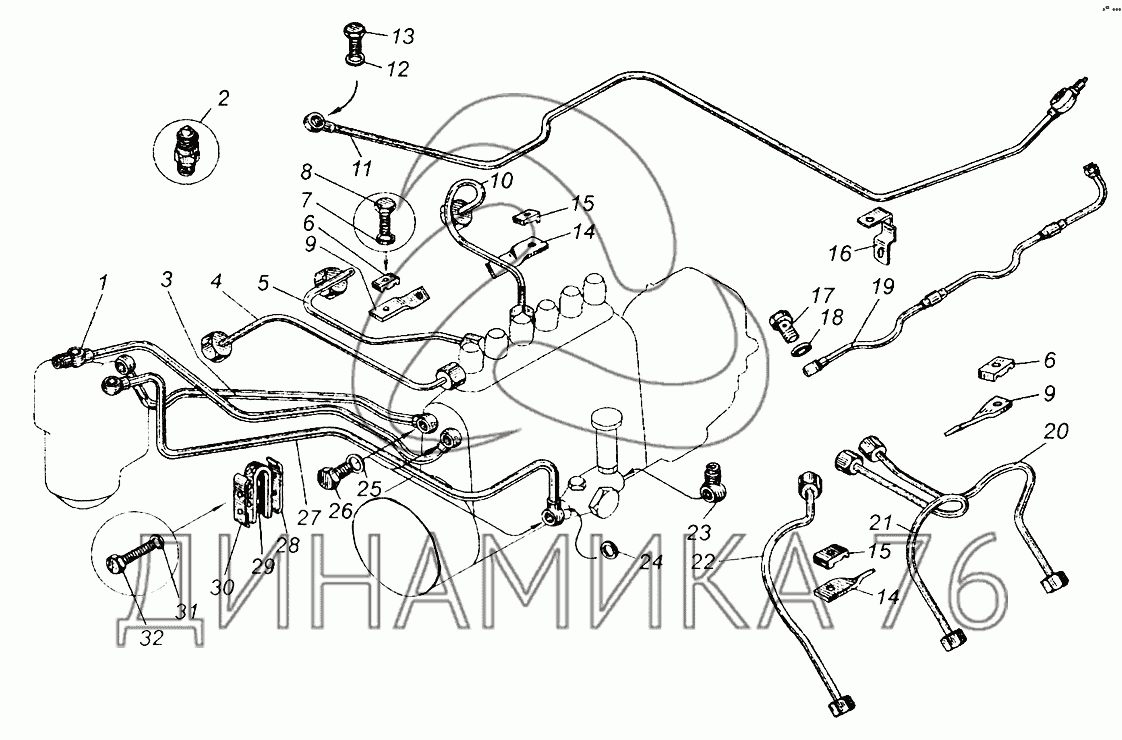 Схема топливных трубок ямз 238