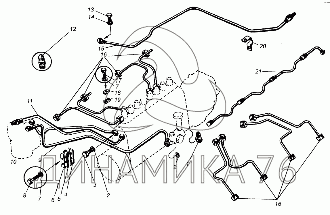 Ямз 236 схема топливных трубок