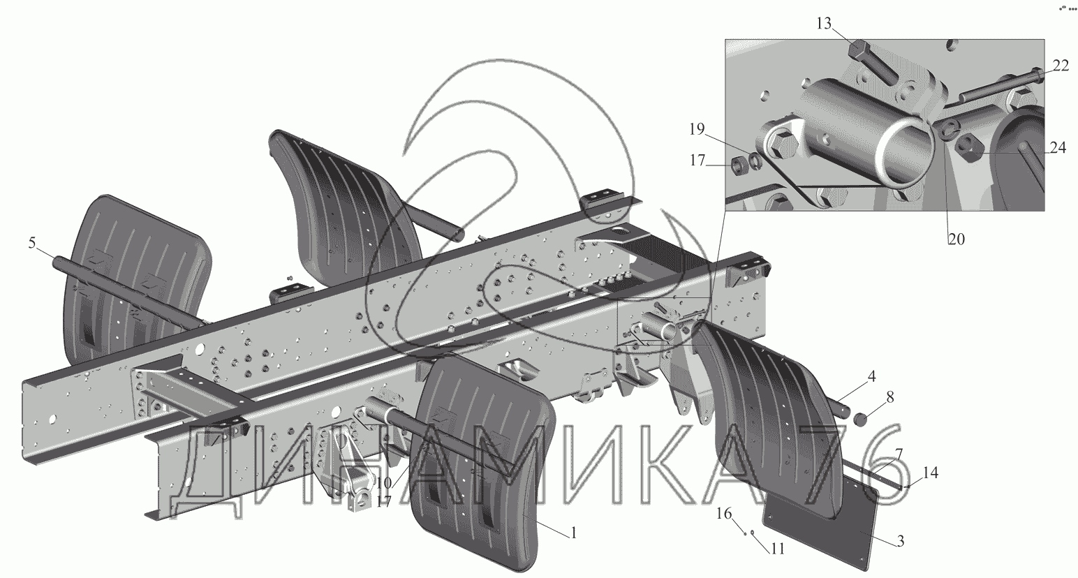 Установка крыльев 5309-8500048 на МАЗ-530905