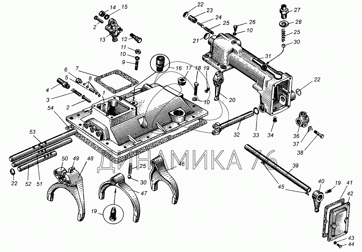 Механизм переключения передач на МАЗ-5429 - Схема, каталог деталей,  стоимость, запчасти (64ca)