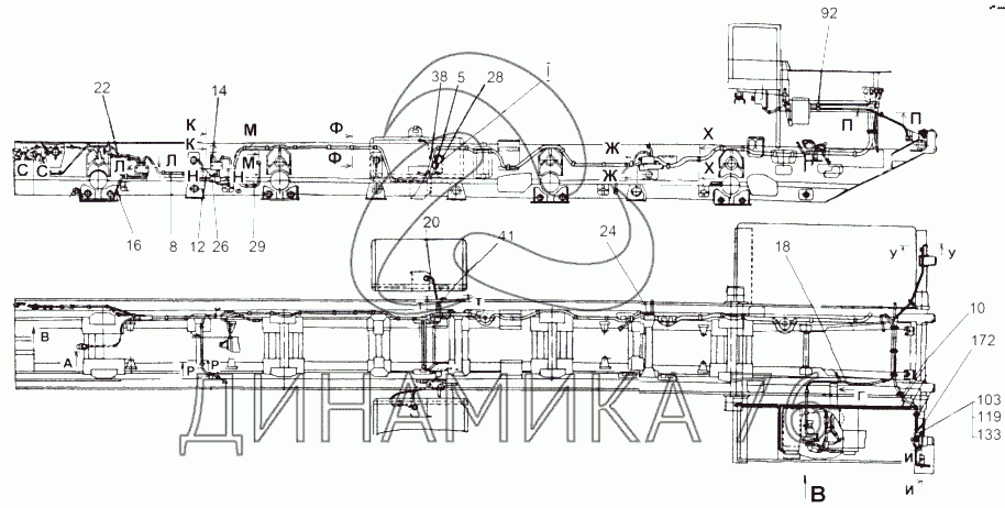 Схема трансмиссии маз 543