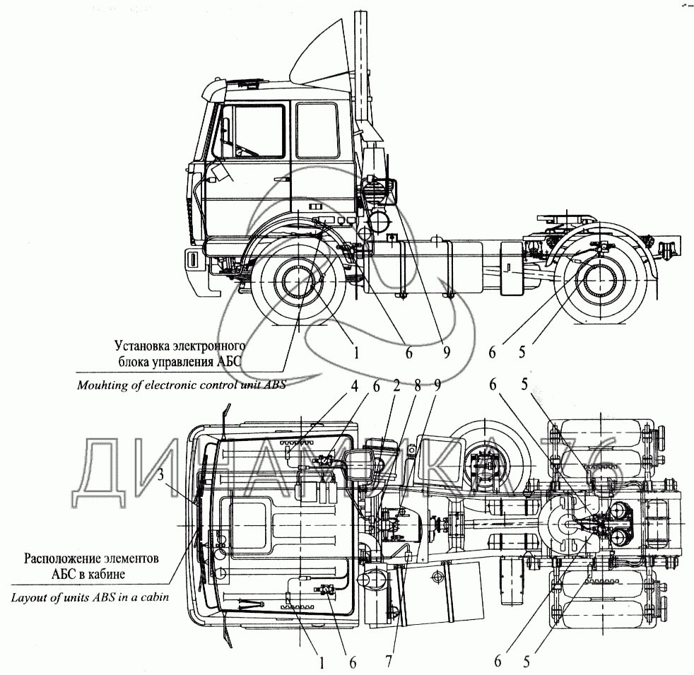 Установка элементов электрооборудования АБС на автомобилях МАЗ-543205,  543203, 543202, 543208 на МАЗ-543202